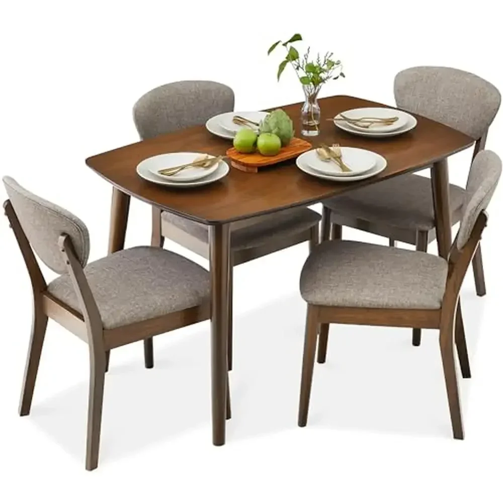 Modern 5-Piece Dining Set Compact Table Chairs Padded Seats Wood Frame Apartment Dining