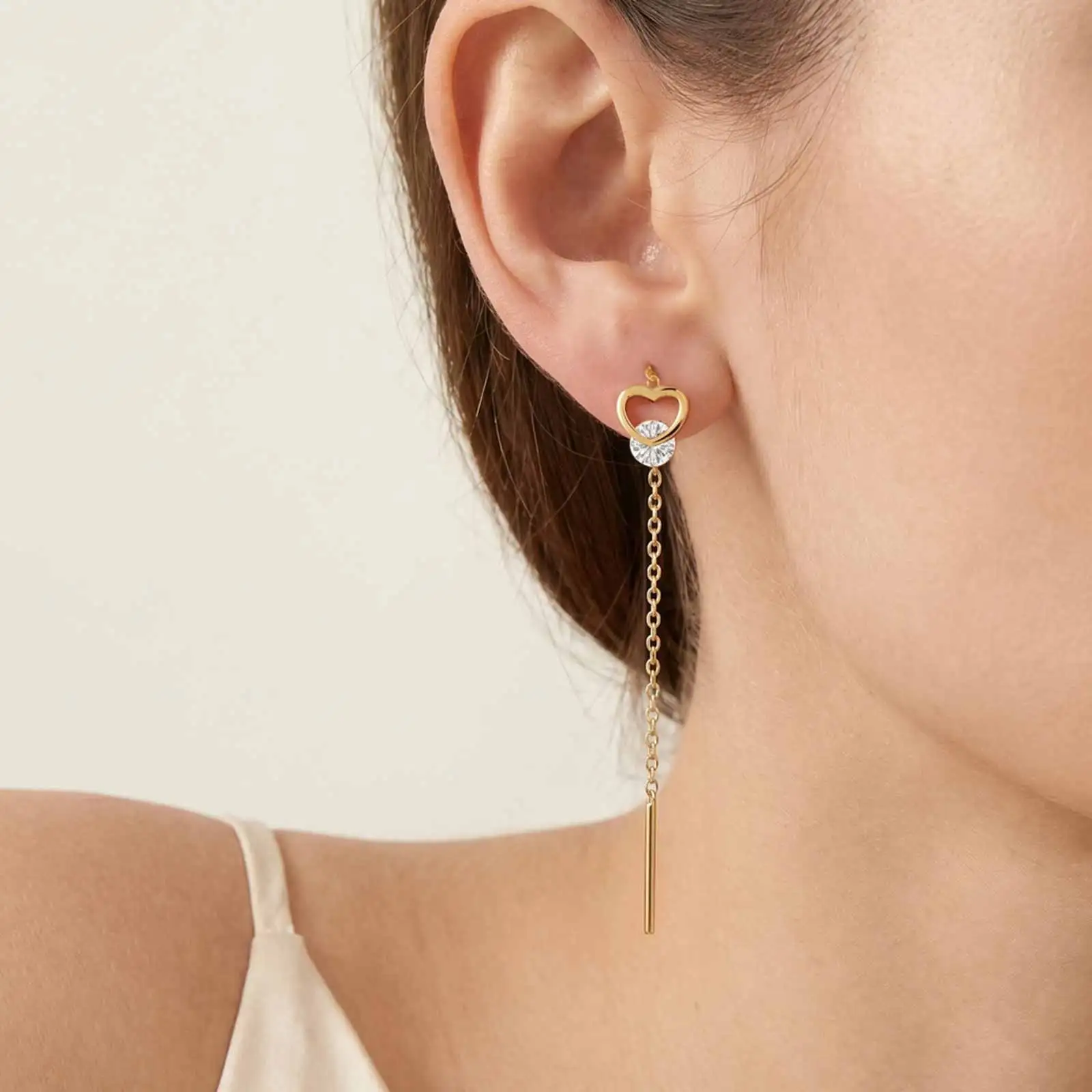 18K Gold Plated Chain Drop Earrings for Women, Elegant Butterfly Heart Threader Link, Stainless Steel Piercing Jewelry