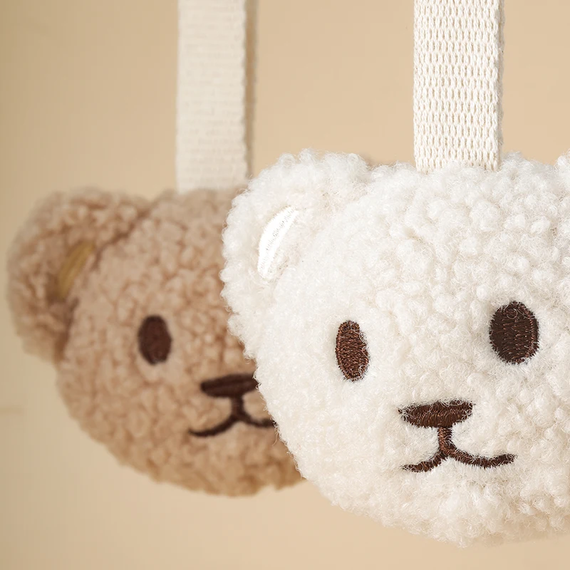 Sherpa Teddy Pacifier Holder Handmade Embroidered Bear Face Pacifier Chain Nipple Dummy Holder Newborn Babyshower Gift