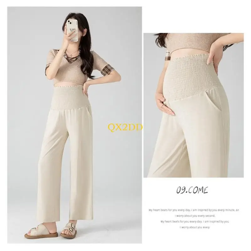 سراويل QX2D سهلة العناية للأمهات بأرجل واسعة من قماش البوليستر مريحة للحمل في مناسبات مختلفة #5