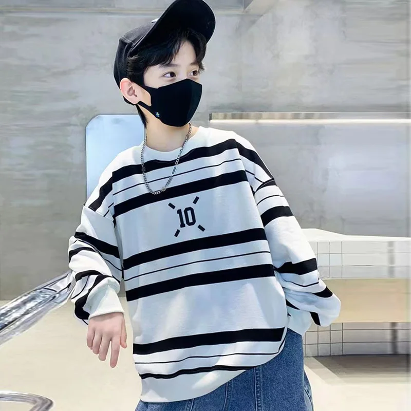 Boys Striped Fashion Sweatshirts 2024 New Children\'s Clothing Trends Big Kids Spring Autumn Hoodies Teenager Casual Pullovers