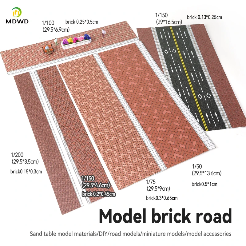 1:87/100/150/200 مقياس الرصيف نموذج لوحات الطوب الأرضي مربع متداخل الطوب الأحمر المعماري اليدوية لتقوم بها بنفسك تخطيط القطار