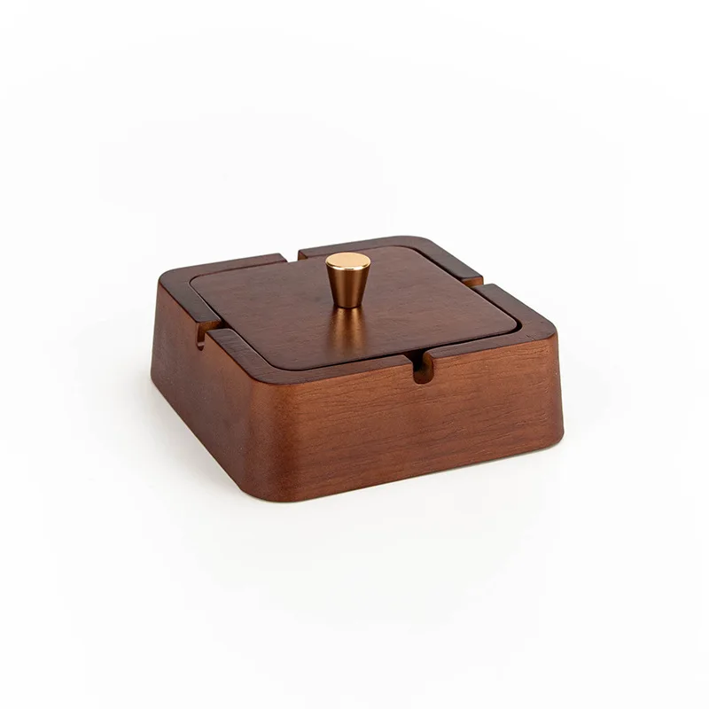 

Solid Wood Ashtray With Lid, Stainless Steel Inner Liner,Ash Trays For Office Living Room Use,Circular Square Home Decoration