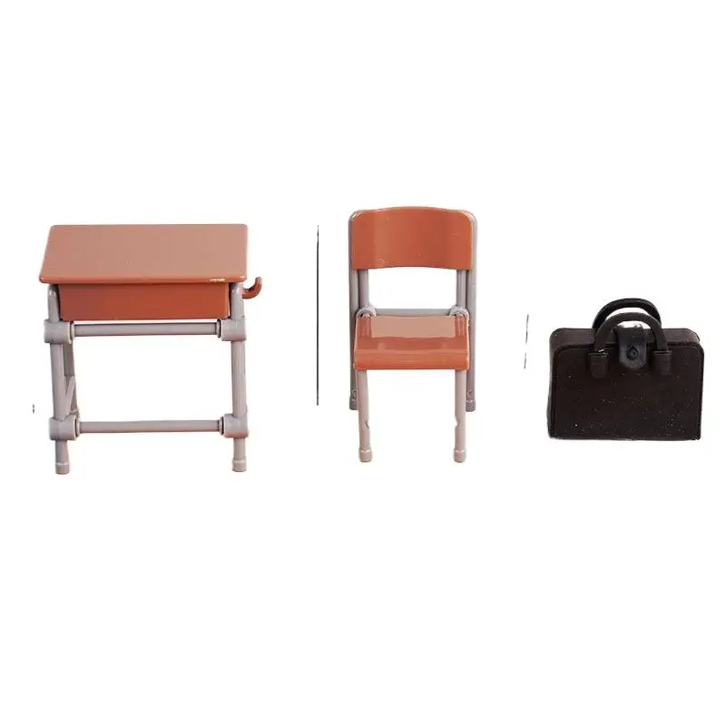 ชุดของตกแต่งห้องเรียน 1 ชุด ของเล่นจำลองขนาด 1:12 สำหรับบ้านตุ๊กตา ประกอบด้วยโต๊ะ เก้าอี้ กระดานดำ หนังสือ กระเป๋านักเรียน อุปกรณ์เสริมสำหรับบ้านตุ๊กตา