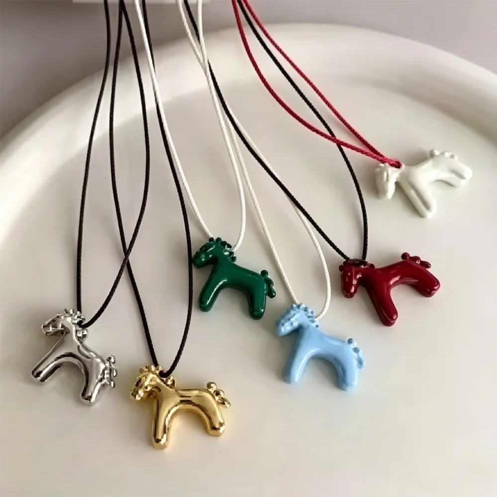 Fashion Colorful Horse Pendant Long Necklace for Women Adjustable Sweater Chain Necklaces Jewelry Gifts Accessories