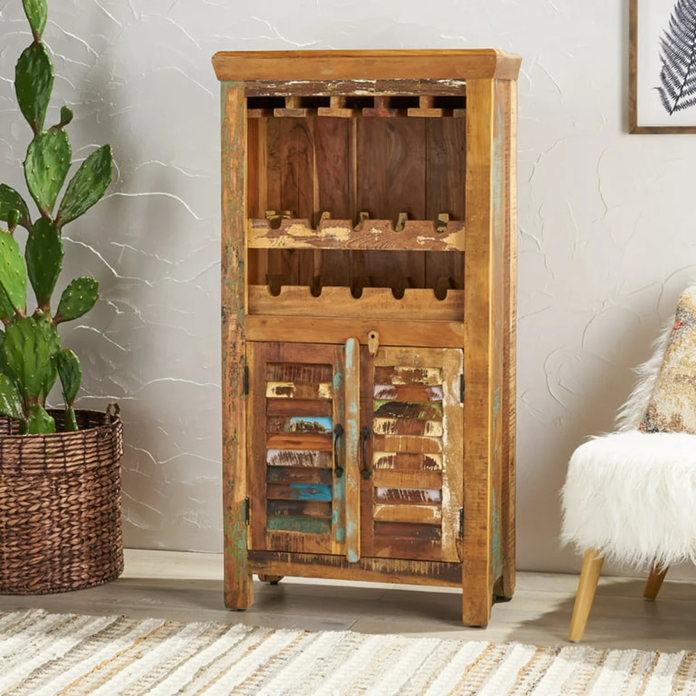 Recycle Wooden Bar Cabinet Two-Door Bar Cabinet with Five Wine Glass Slots