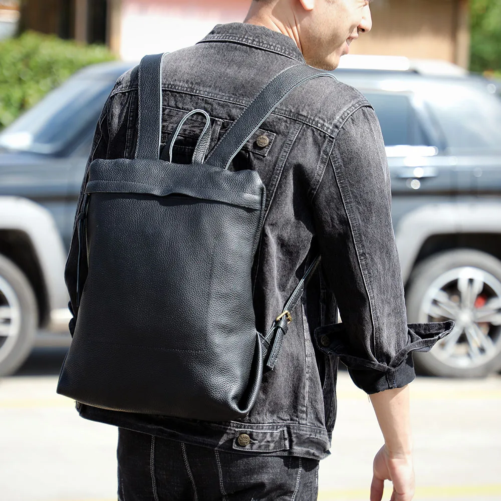 S.WORKER Lässiger Rucksack aus echtem Leder, Vollnarbenleder, Laptop-Umhängetasche, Schultasche, modisch – Detail 4