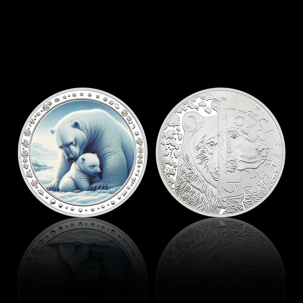 Polar Bear Silver Coin Arctic Rare Animal Commemortive Silver Plated Medal Collectibles Crafts in Plastic Shell