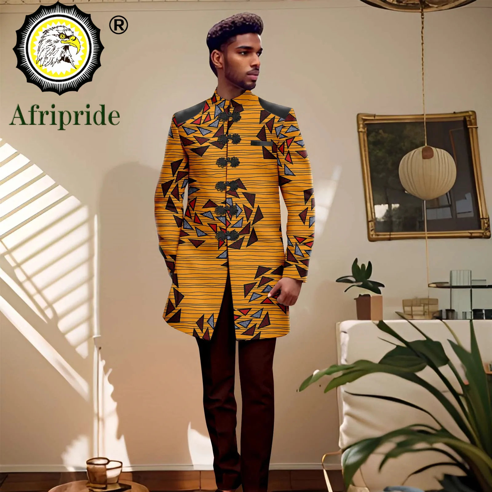 Men`s Business Suit African Clothing Print Pu Blazer and Pants 2 Piece Set Jacket Dashiki Outfits Vintage Attire 2416061