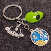 1 Piece UFO Planet Alien Rocket Astronaut Cosmic Exploration Green Enamel Mask Alloy Key Chain Fashion Keychain Men Accessories