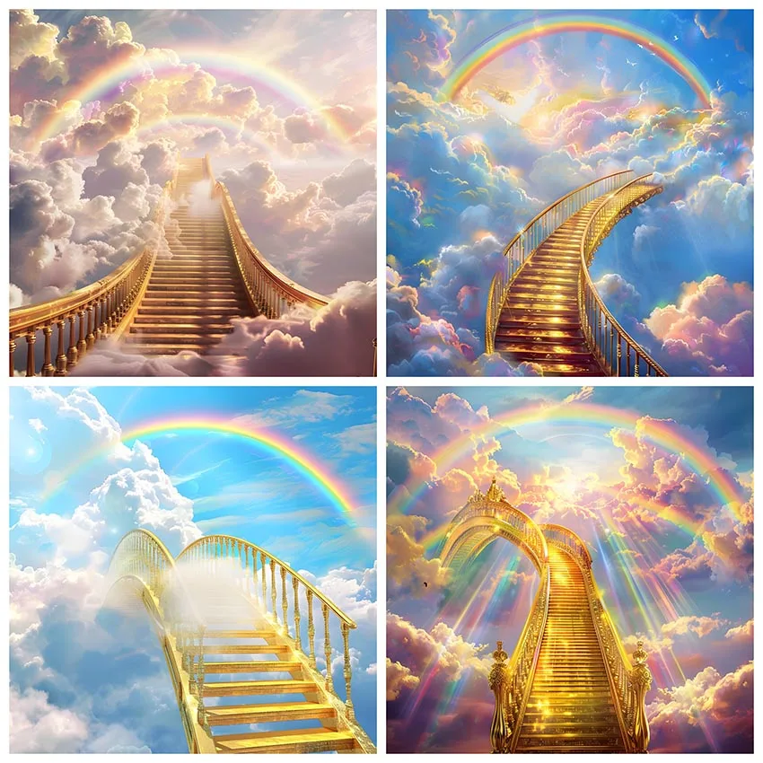 

Mehofond Photography Background Staircase To Heaven Paradise Rainbow Kids Adult Birthday Portrait Decor Backdrop Photo Studio