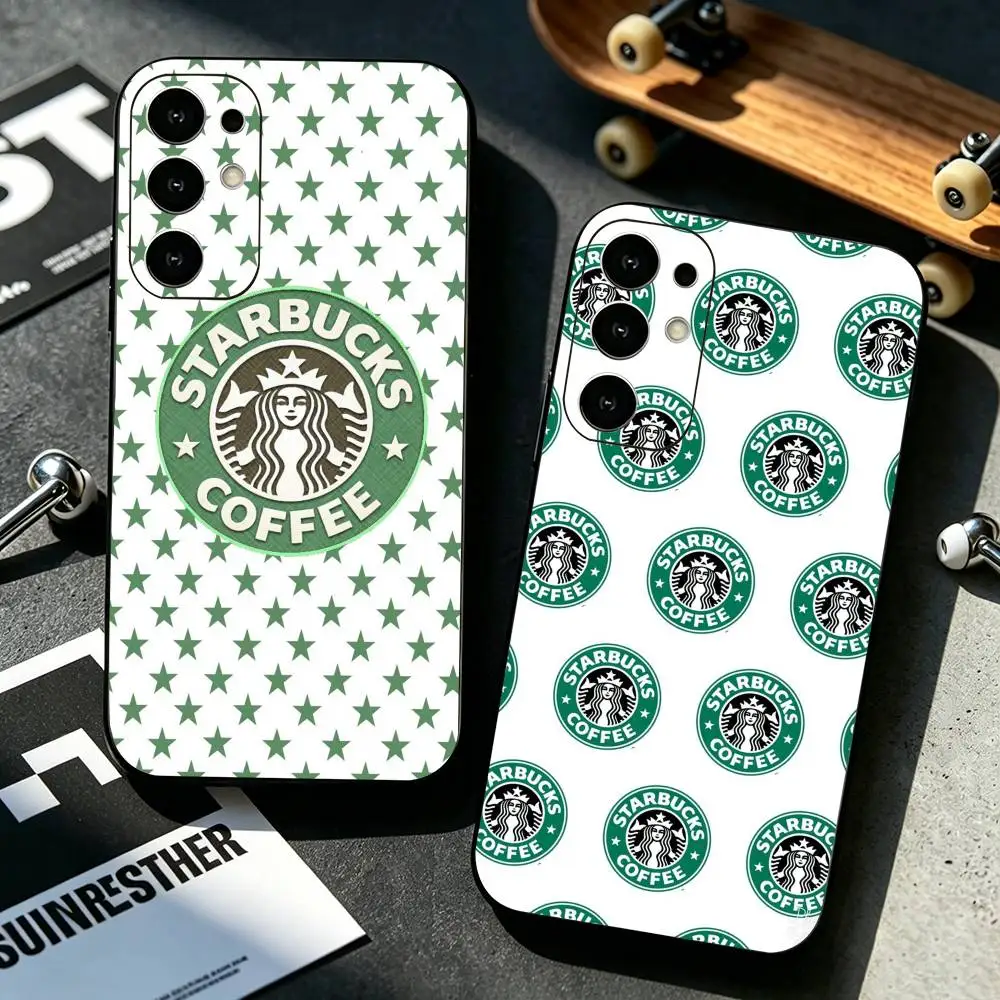 Capa de Telefone com Logo S-Starbucks Siren para Samsung S25, S24, S21, S22, S23, S30, Ultra, S20, Plus, Fe, Capa de Silicone Macia Preta