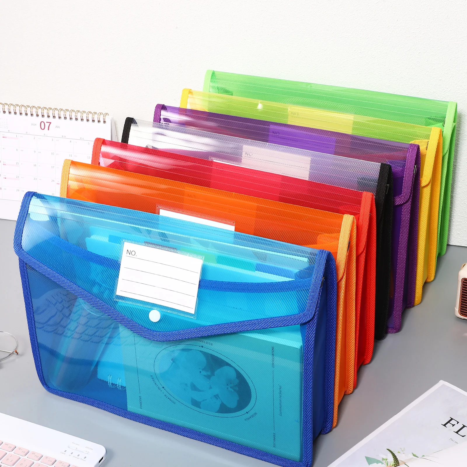 

7 Pcs Colorful File Bag A4 Document Organizer Clear Folders 33x25x7 5cm PP Expandable Letter Size Wallets Storage Envelopes
