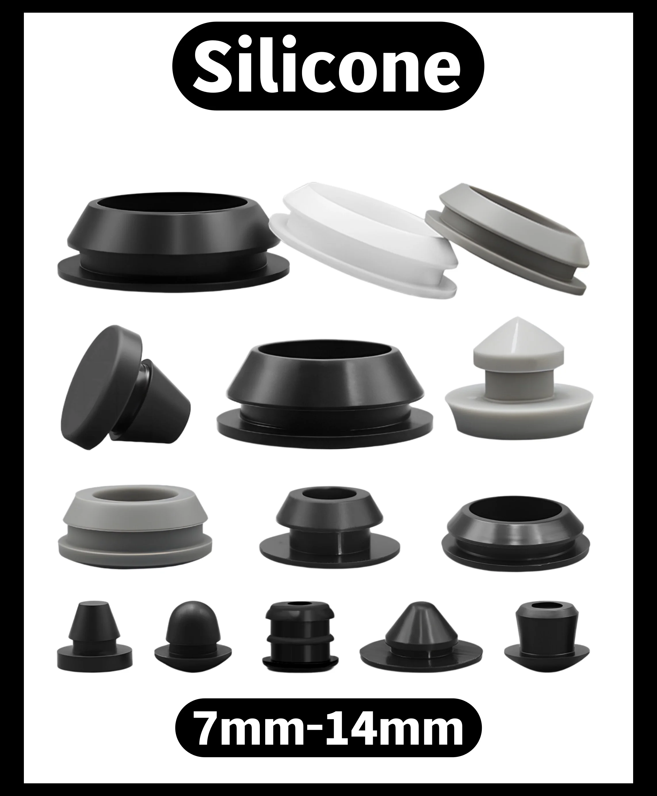 

Ruitai 7mm-14mm Silicone Plug Rubber Stopper T-plug Soft Match High Elasticity Cap Cover Seismic Eyelet Muffling Thermostability