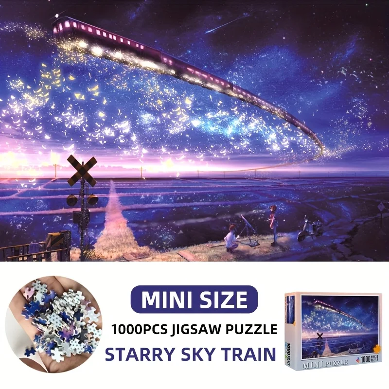 1000pcs Mini Size Starry Sky Train Jigsaw Puzzle - Rectangular Cardboard, 14.96x10.24inch, Adult & Family Game, Home Decoration