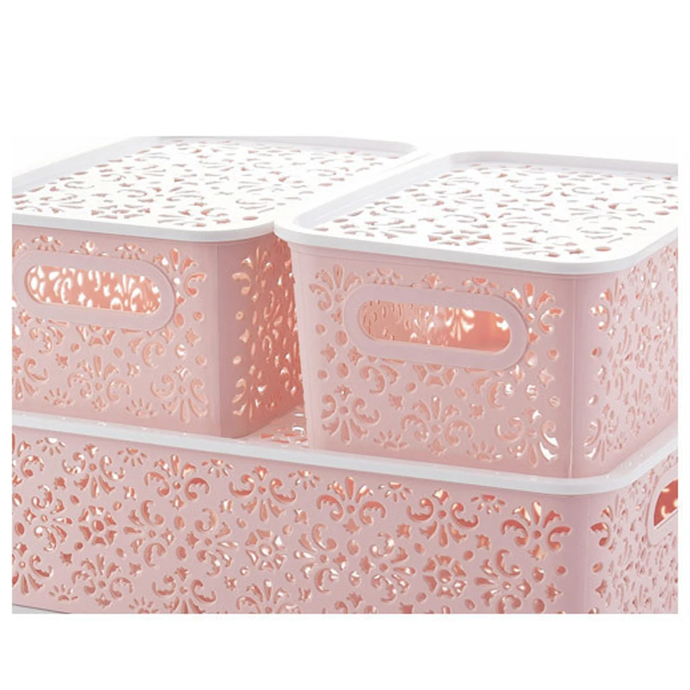 

Storage Basket Underwear Box Decorative Baskets with Lids Lidded Bins Boxes Dress up Clothes Pink Flat