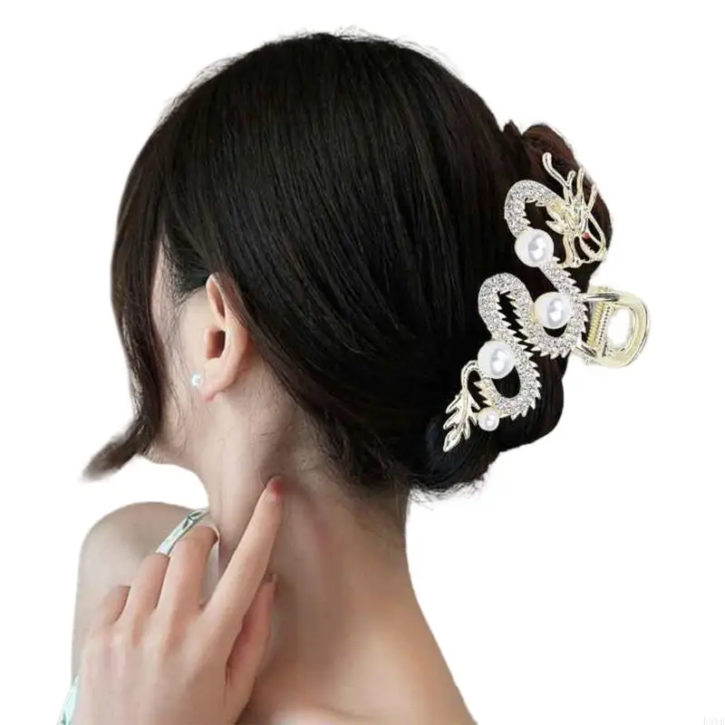 L5YB Domineering Dragon Hairpin Chinese Zodiac New Year Festive Diamante Claw Clip