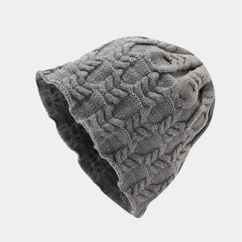 2025 осенне-зимняя хлопковая утепленная вязаная шапка с геометрическим рисунком, теплая шапка Skullies, шапка-бини для девочек и женщин 10