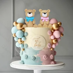 47Pcs Gender Reveal Cake Decorations Pink Blue Balls Cake Topper Teddy Bear Cake Decor Boy or Girl Baby Shower Decor