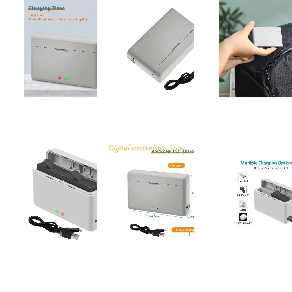 

97QA Удобные чехлы для зарядки аккумуляторов для экшн-камер 360Ace/AcePro с USB-интерфейсами и прочной конструкцией, которую с