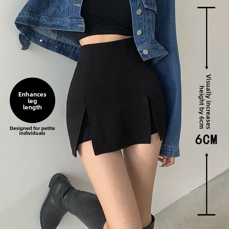 

Черная облегающая юбка с высокой талией для женщин, с разрезом, А-силуэт, модная короткая модель для весны и лета