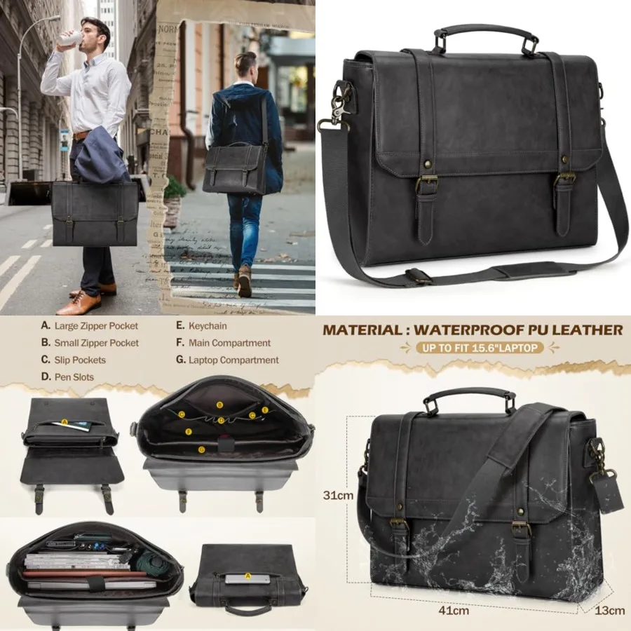 

Messenger Bag for Men Vintage Leather Waterproof Laptop Briefcase Large Computer Laptop Bag Leather Satchel Bag Retro Shoulder