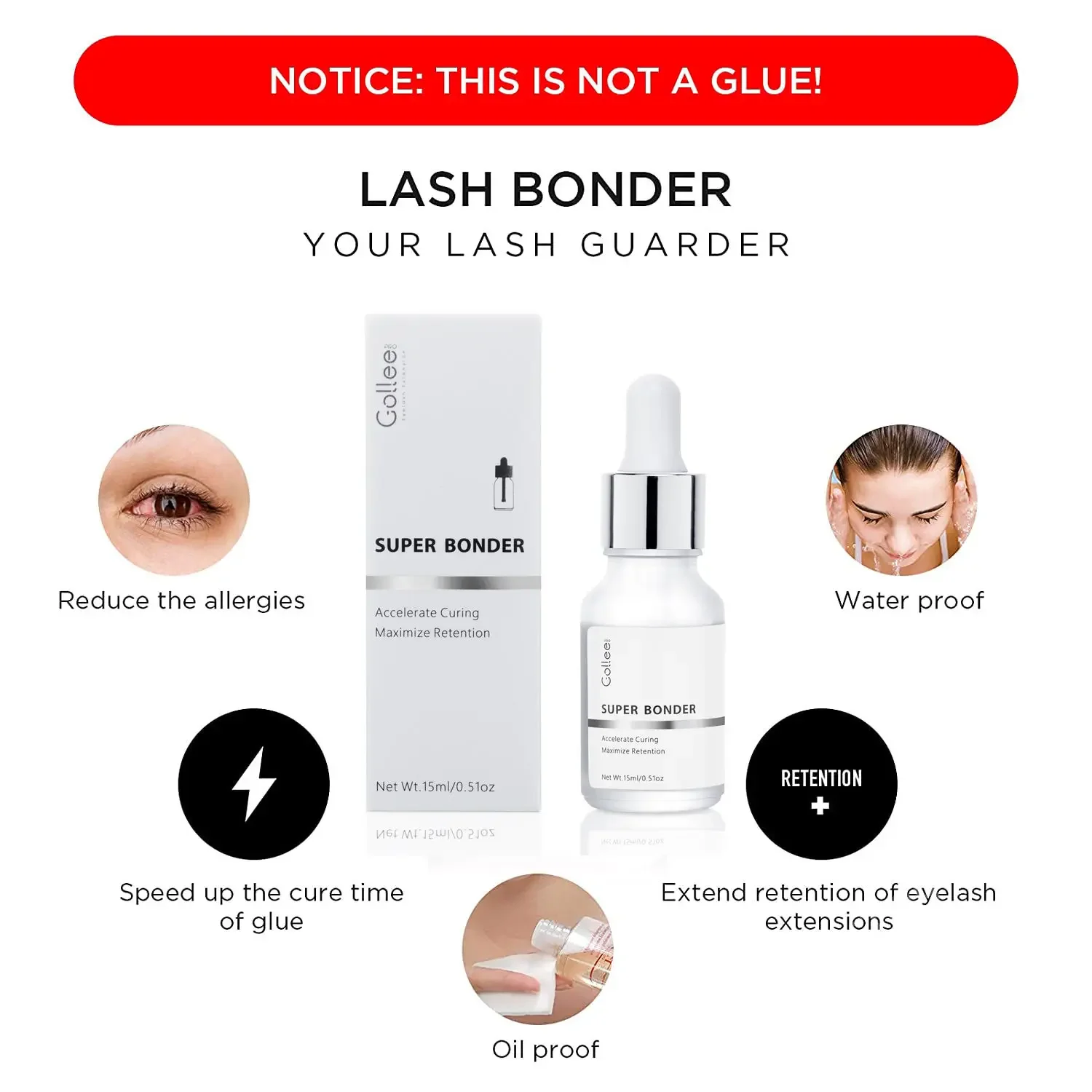 Gollee Super Bonder After Eyelash Extension Lash Sealant Help Glue Bond Better Glue Primer 2s Fast Drying Time No wait