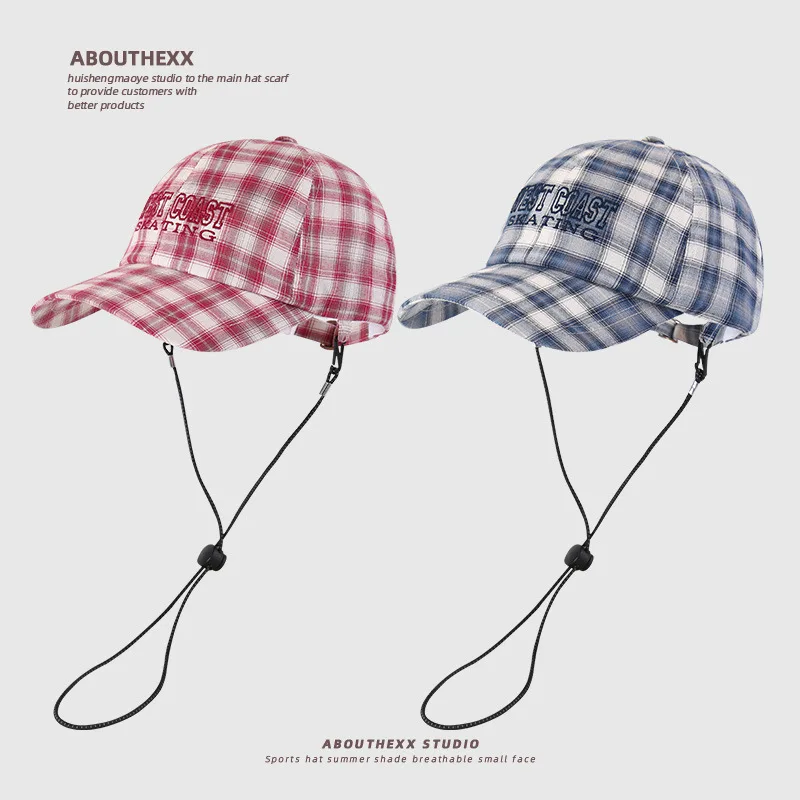

Korean Fashion Designer Color Matching Plaid Drawstring Baseball Caps For Women Summer Sunscreen Versatile Casual Men Bucket Hat