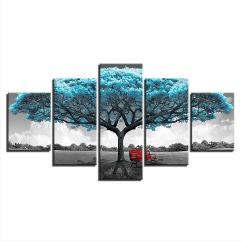 5 Pieces Green Tree Art Scenery Landscape Paintings Framework Modular Canvas HD Prints Posters Home Decor Wall Art Pictures