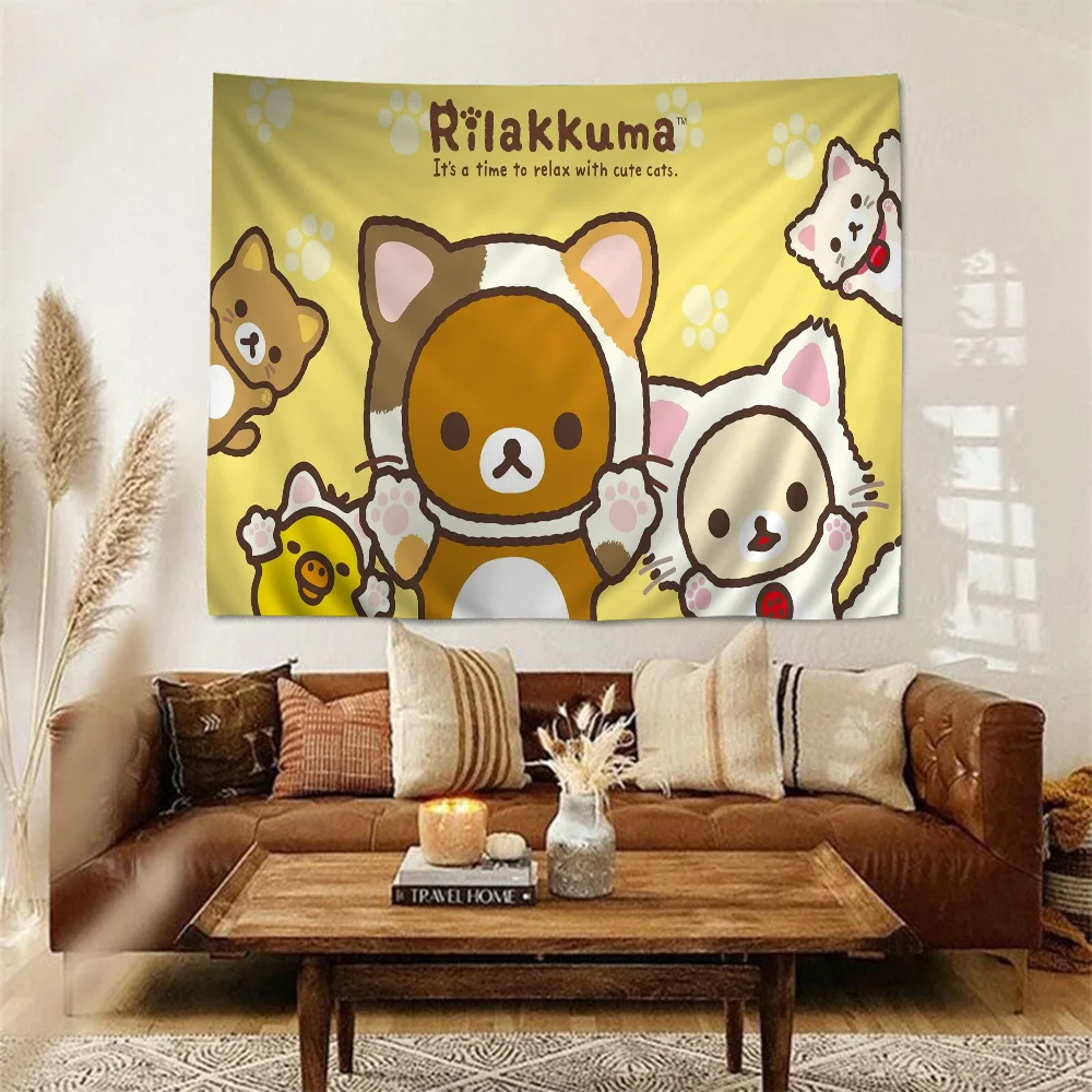 R-Rilakkuma Printed Large Wall Tapestry Indian Buddha Wall Decoration Witchcraft Bohemian Hippie Decor Blanket