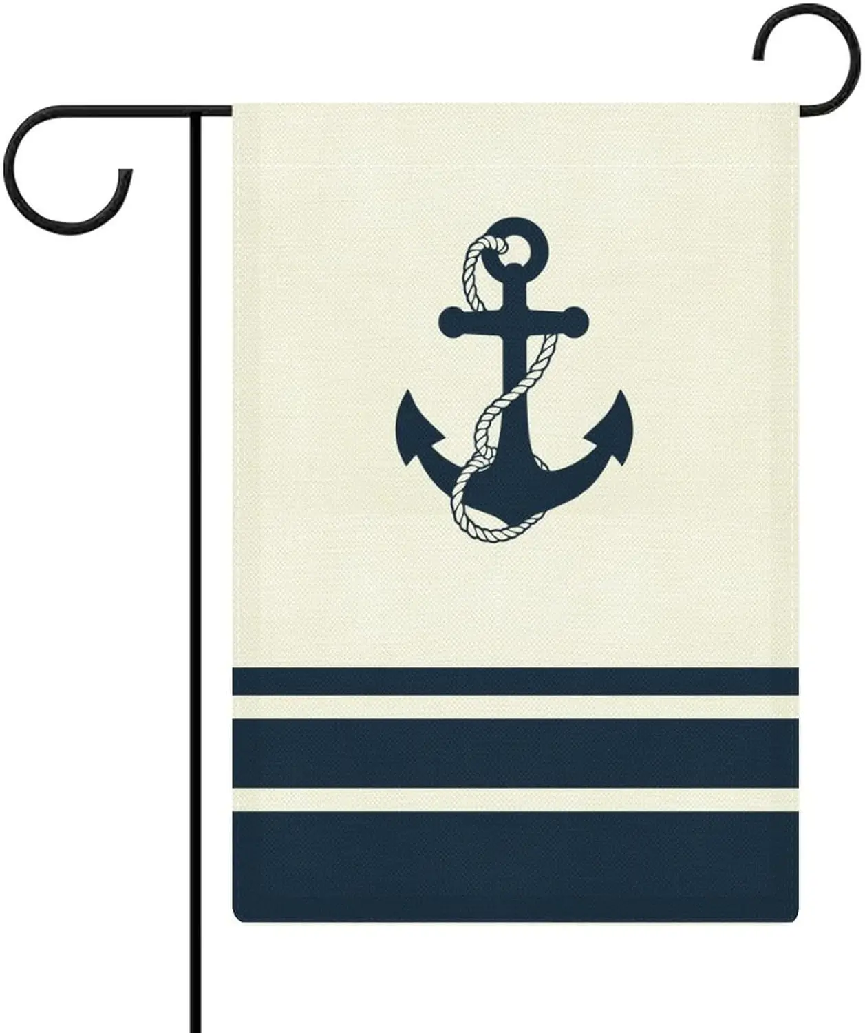 Navy Anchor with Rope -Nautical Striped Design Garden Flag Double Sided 12 X 18 Inch Yard Flag, Small Flags for Outside Deco LLX