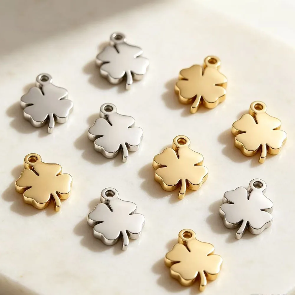 5pcs Lucky Four-leaf Clover Pendant For Women Fashion Mirror Finished Stainless Steel Gold Color Necklace Jewelry Accessories