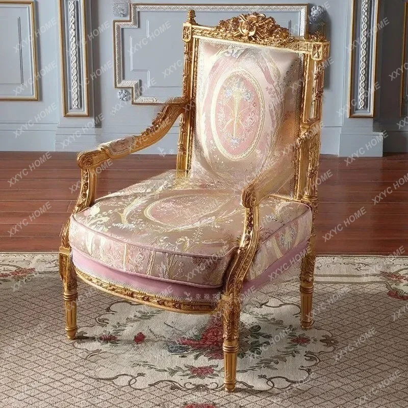 

court solid wood luxury single sofa carved leisure chair fabric negotiation chair