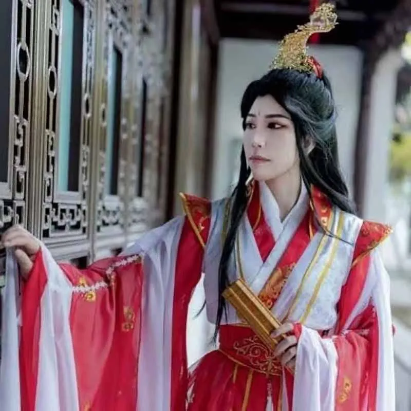 Customize Halloween Ancient King Cosplay Costume Women Oversized Chinese Vintage Hanfu Red Sets For Men Large Size 5XL