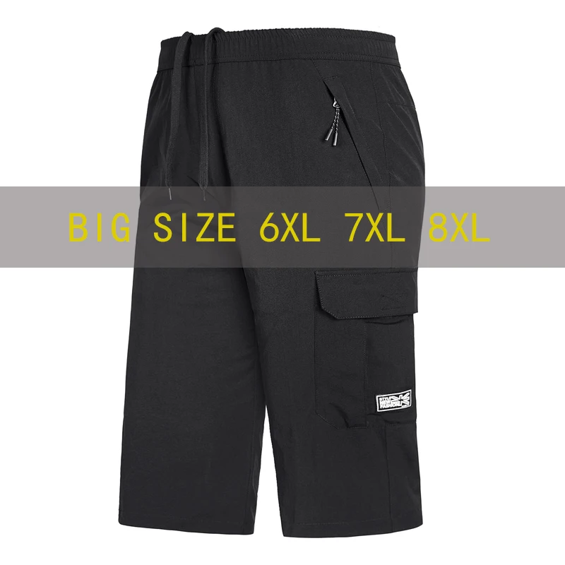 Plus Size 7XL 8XL Casual Quick Dry Capri Pants Cargo Shorts Men Summer Beach Joggers Running Camping Hiking Shorts Men Clothing