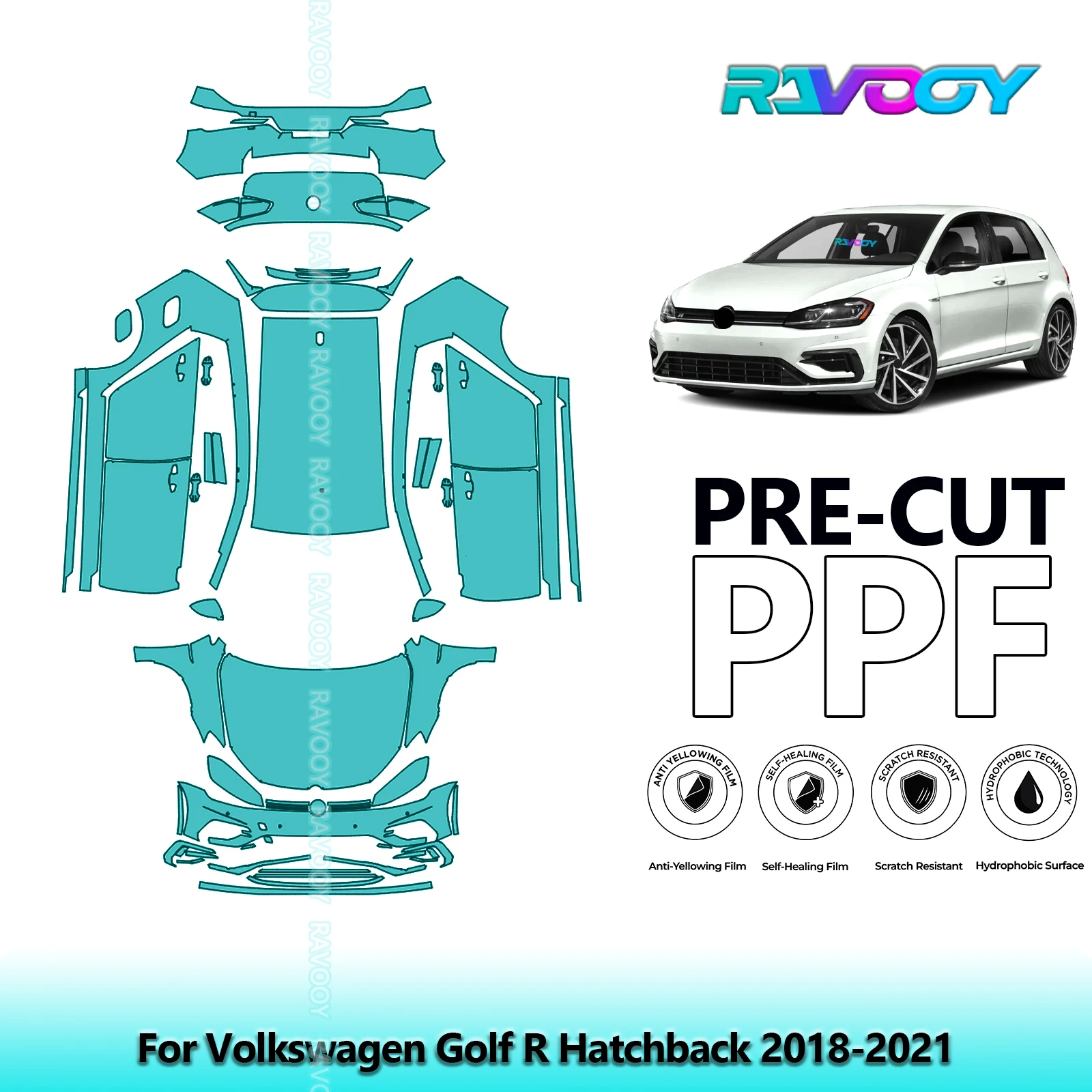 

Full Vehicle Clear Bra Precut PPF Paint Protection Film For Volkswagen Golf R Hatchback 2018-2021