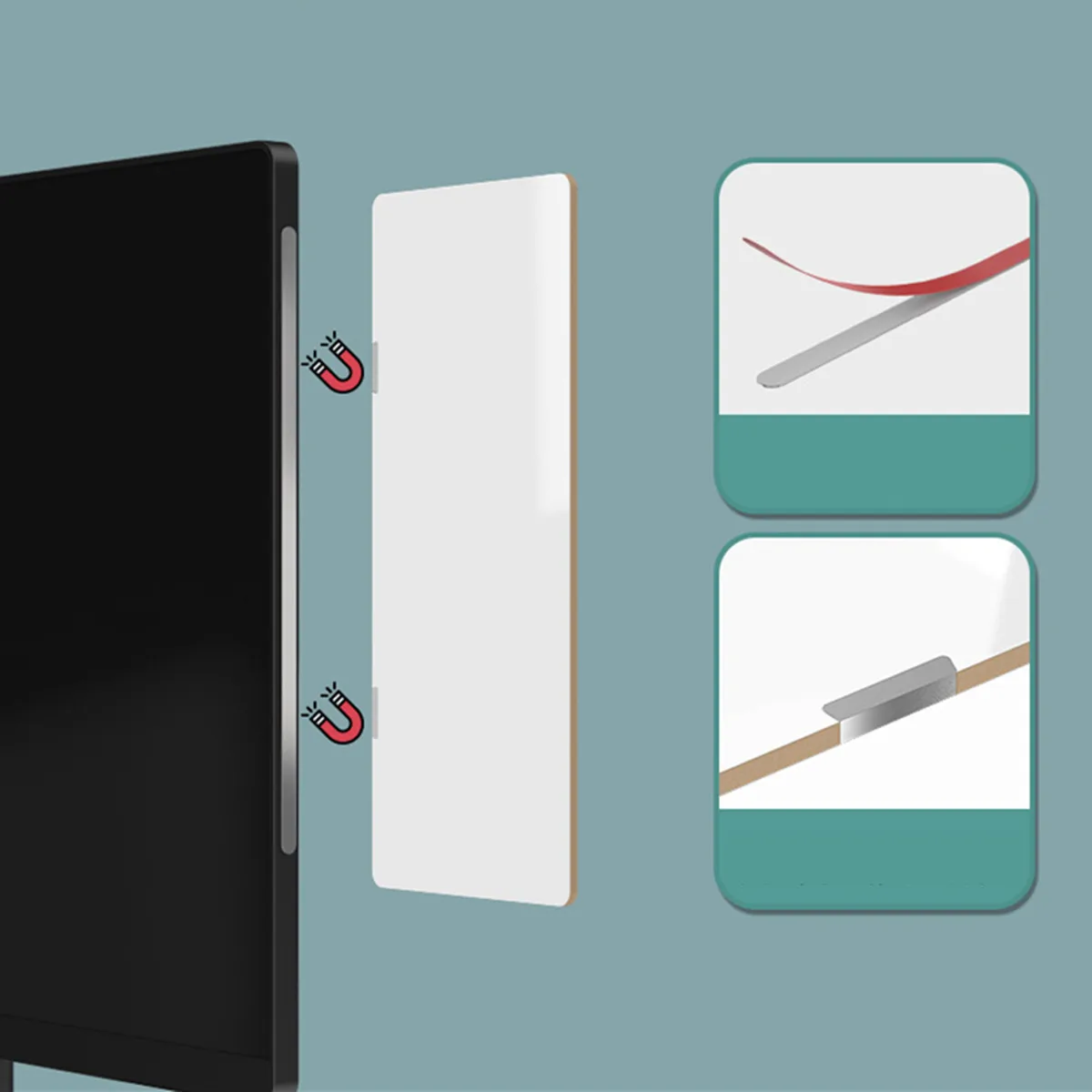1 Magnetic Computer Screen Message Board, Erasable Desktop Office Monitor Side Whiteboard Memo Note Board, Refrigerator Cabinet Storage Rack Note Board