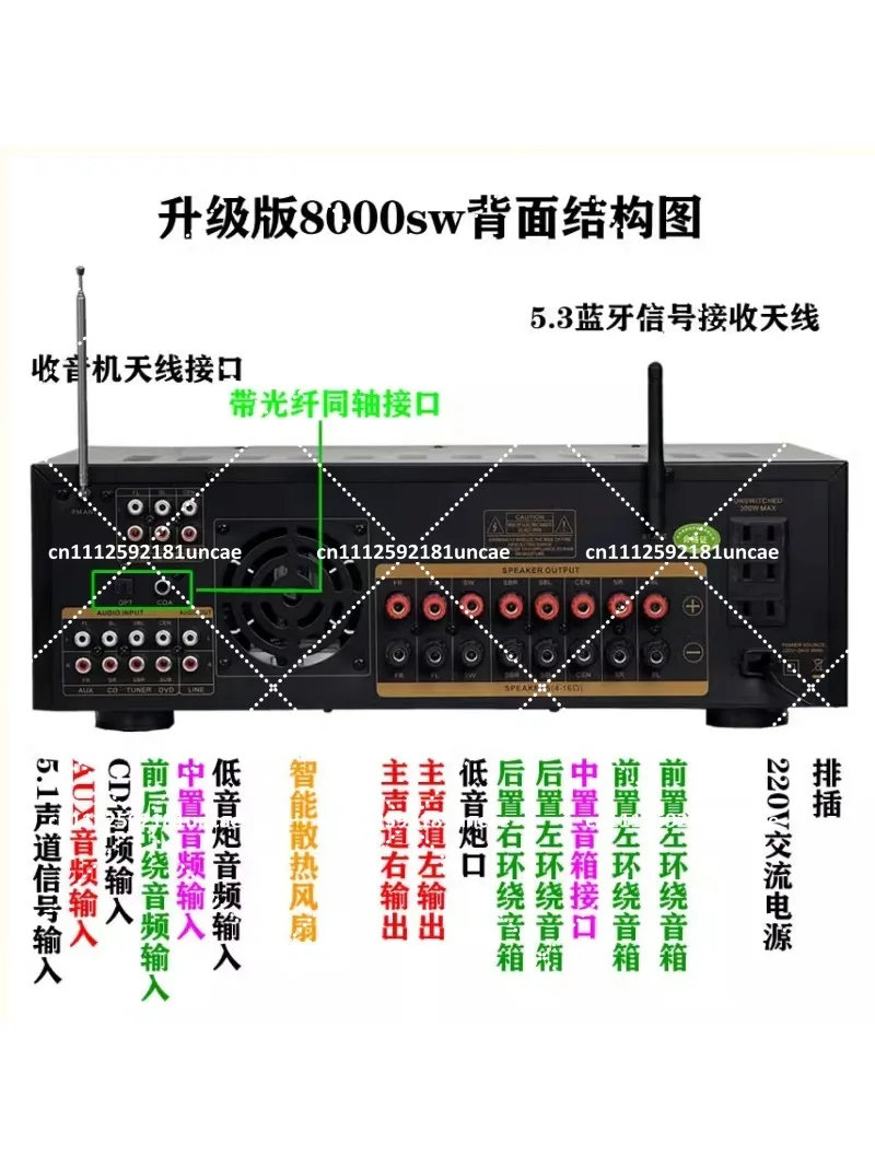 Professional Channel Theater Bluetooth Amplifier Home KTV Heavy Bass Surround Sound Stereo