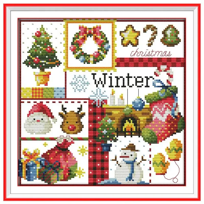 Four Seasons Pattern Spring Summer Autumn Winter Counted Cross Stitch Kit DIY Embroidery Kit Home Decoration Drawing Needlework