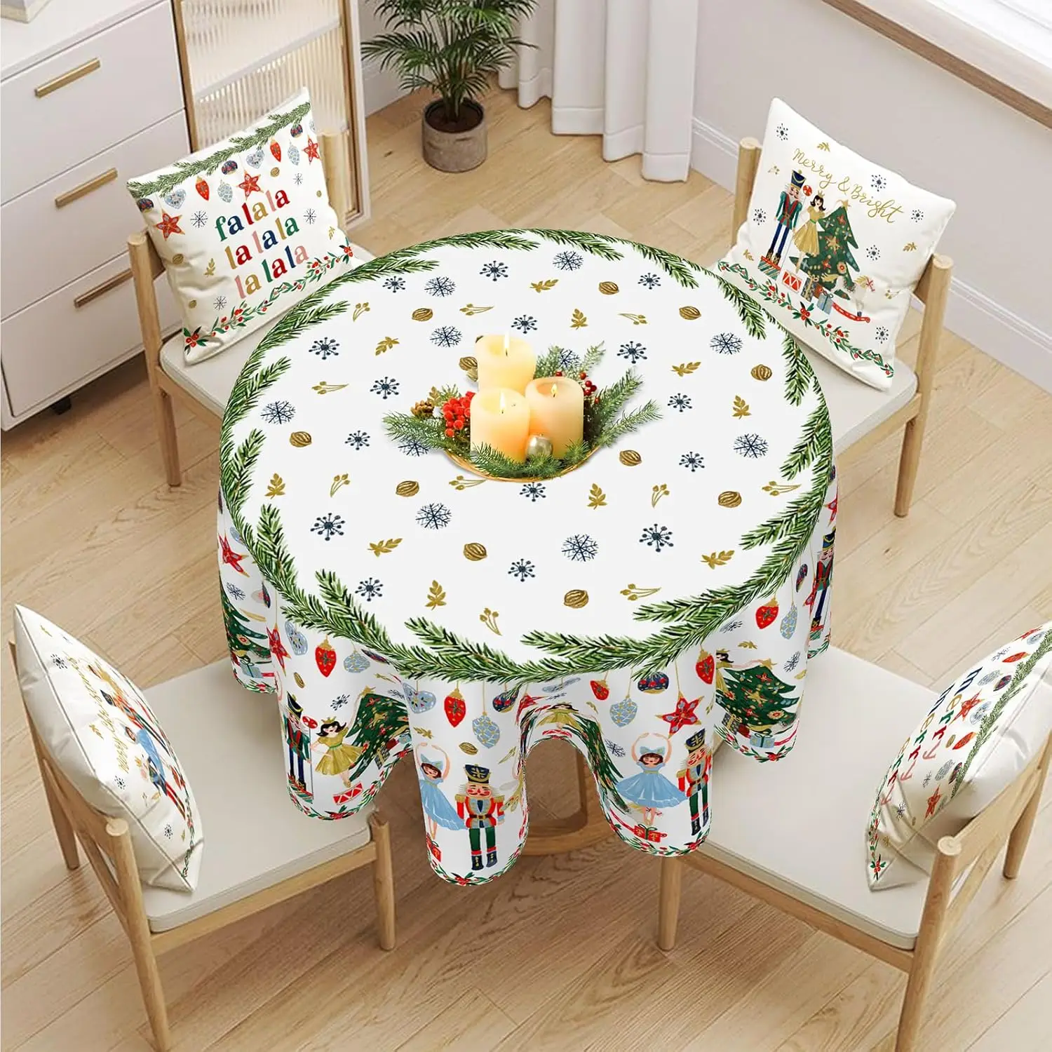 Round Tablecloth Watercolor Nutcracker Fabric Table Cloth Washable Table Cover for Picnic Dinner Table Home Kitchen Xmas