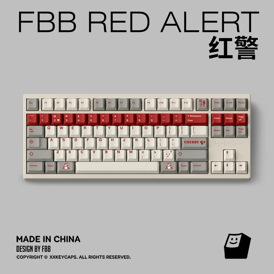 FBB Keycaps Retro Red Alert For Cherry Profile Mechanical Keyboard