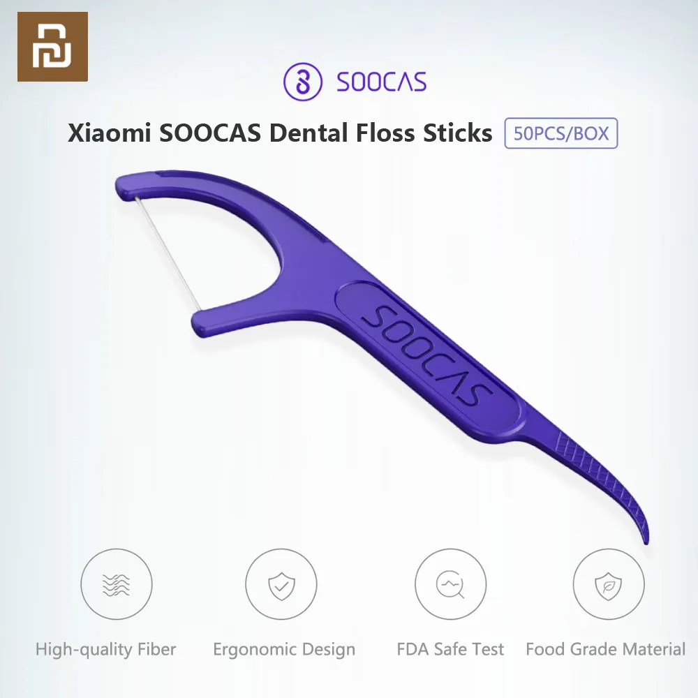 In Stock Youpin Soocare Dental Foss Pick Teeth Tooth Toothpicks Stick Oral Care Ergonomic Design FDA Testing Food Grade 50pc/box