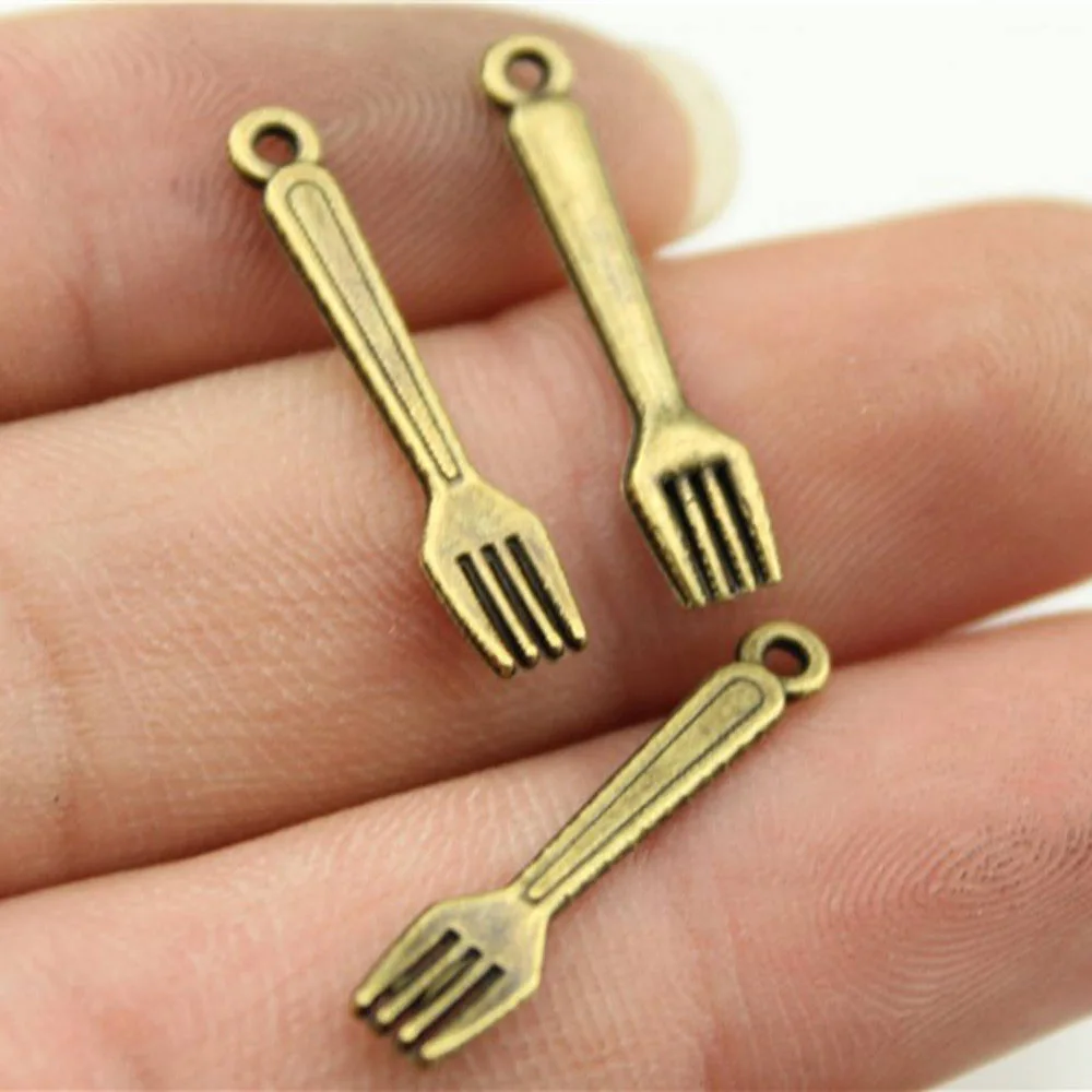 40Pcs/Lot Charms Fork Spoon 24mm Antique Silver Color Pendants DIYCrafts Making Findings Handmade Tibetan Jewelry