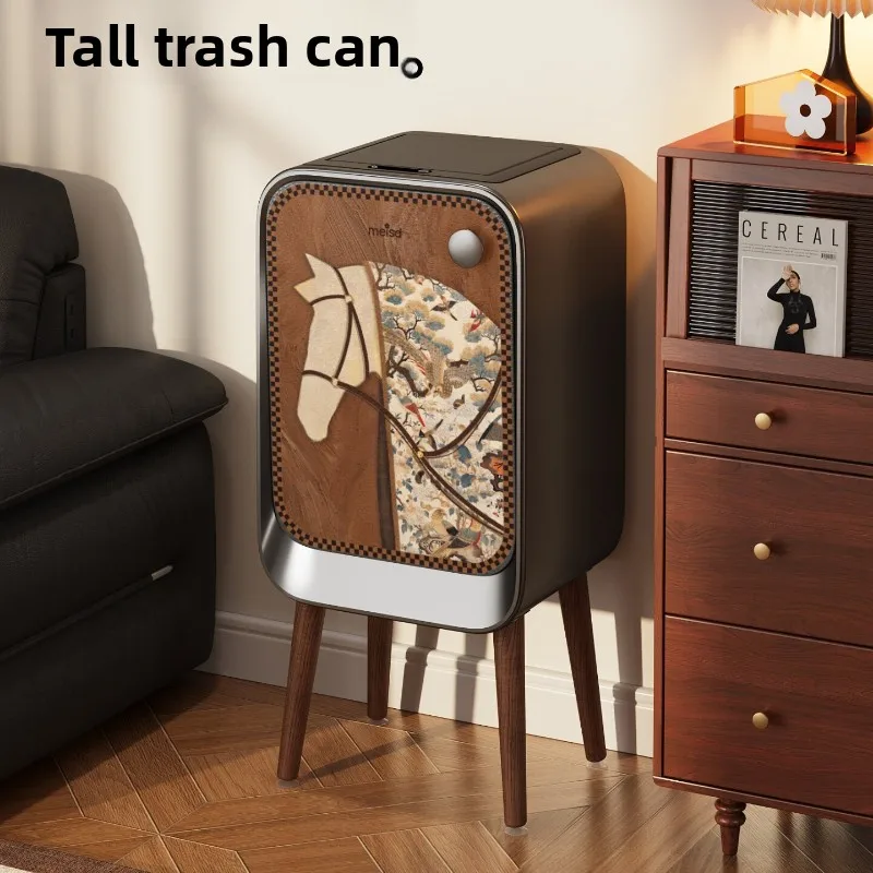 Mid Century Metal Trash Can Smart Sensor Wastebasket Large Capacity Garbage Bin Tall Footed Design for Home Office Kitchen