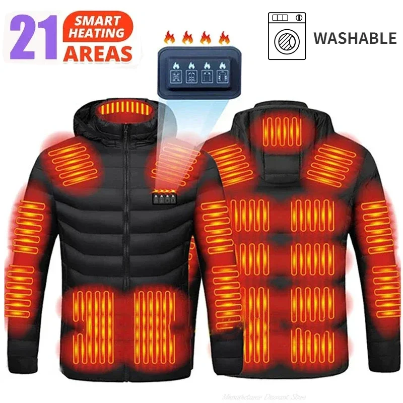 19/21 Areas Heated Jacket Women's Warm Vest USB Men's Heating Jacket Heated Vests Coat Hunting Hiking Camping Autumn Winter Male