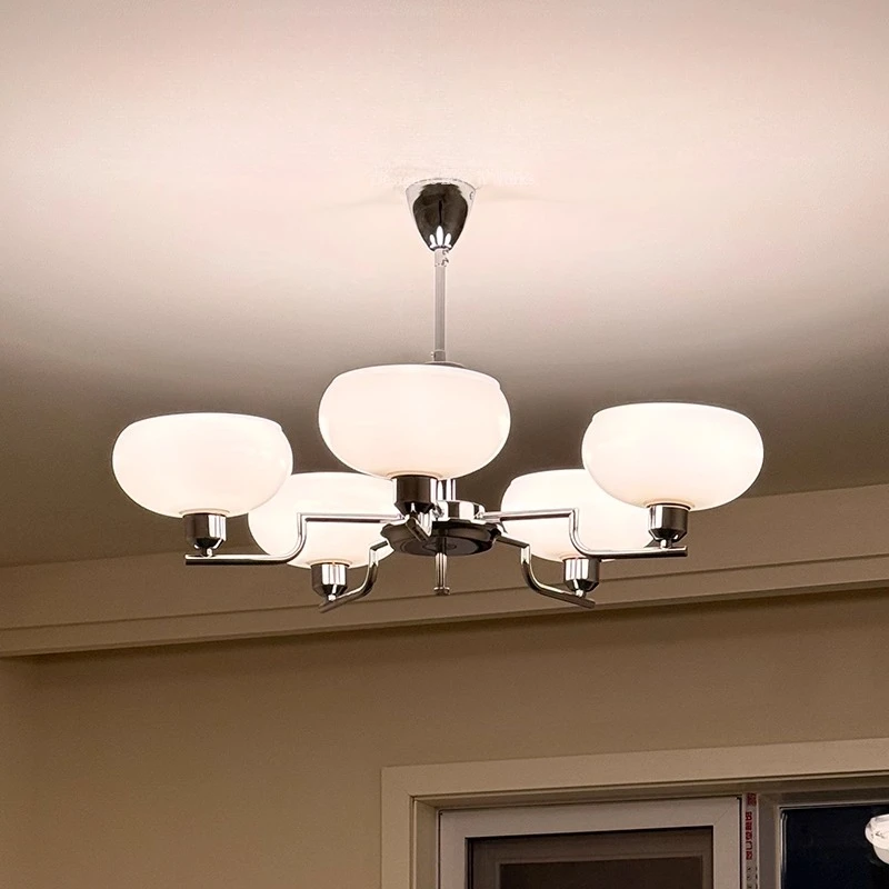 التصميم الفرنسي خمر باوهاوس الثريات LED E27 الحديد الفن كريم الرياح الزجاج قلادة ضوء غرفة المعيشة مطعم غرفة نوم الاستوديو #2