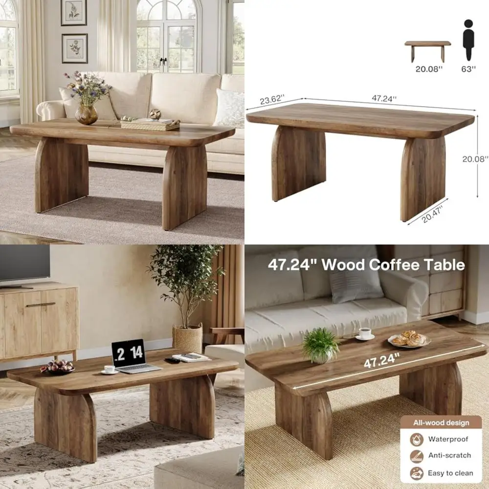 

47-дюймовый прямоугольный деревянный журнальный столик для гостиной, центральный стол в стиле фермерского дома