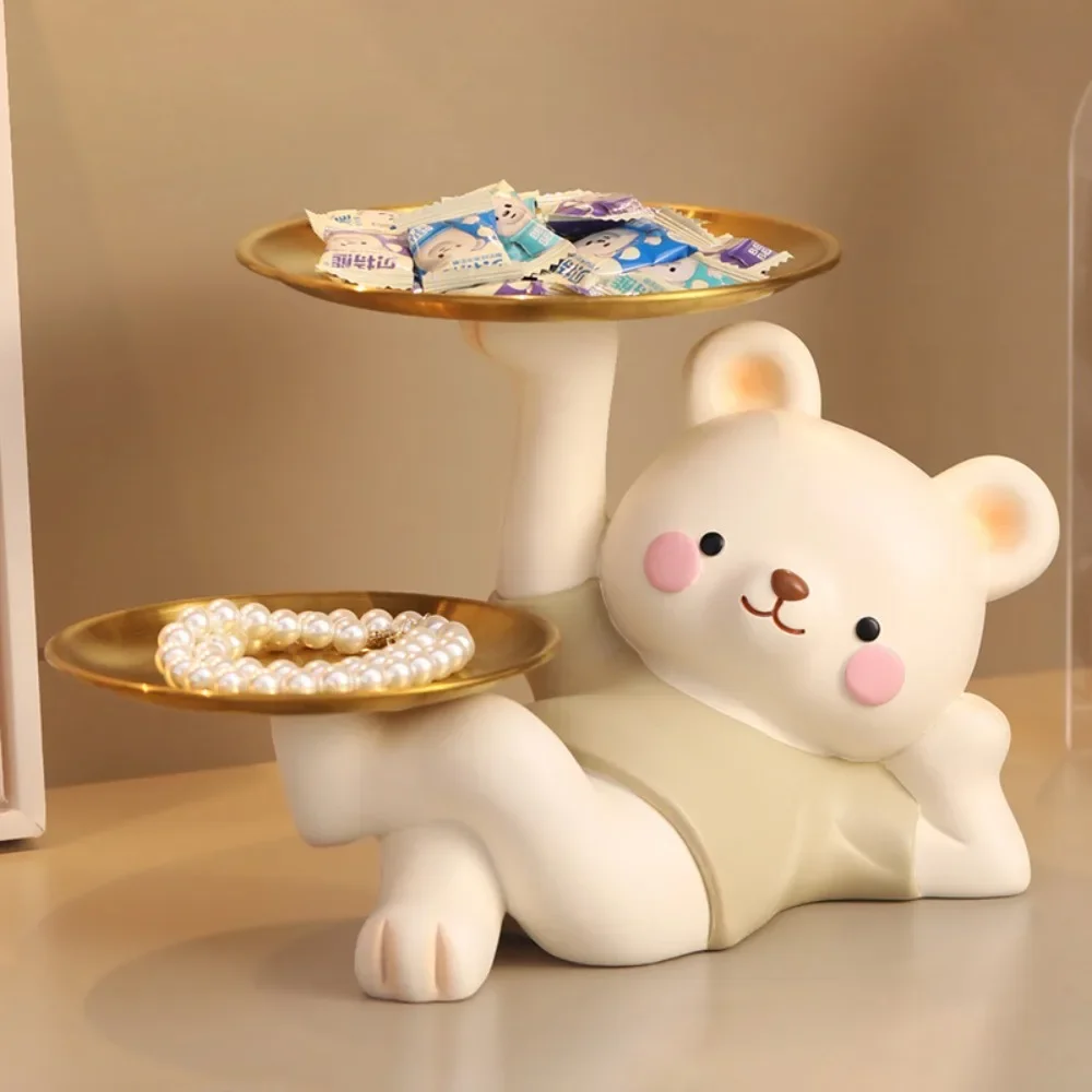 

Light Luxury Bear Sculpture Storage Ornament Entryway Key Storage Tray Cartoon Bear Decorative Ornament Living Room Decoration