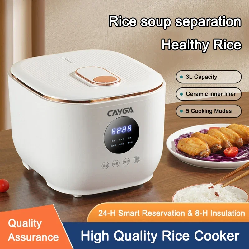 3L Smart Multi Purpose Cooker Digital Electric Mini Rice Cookers with Non-stick Coating Ceramics Inner Pot Rice &Soup Separation