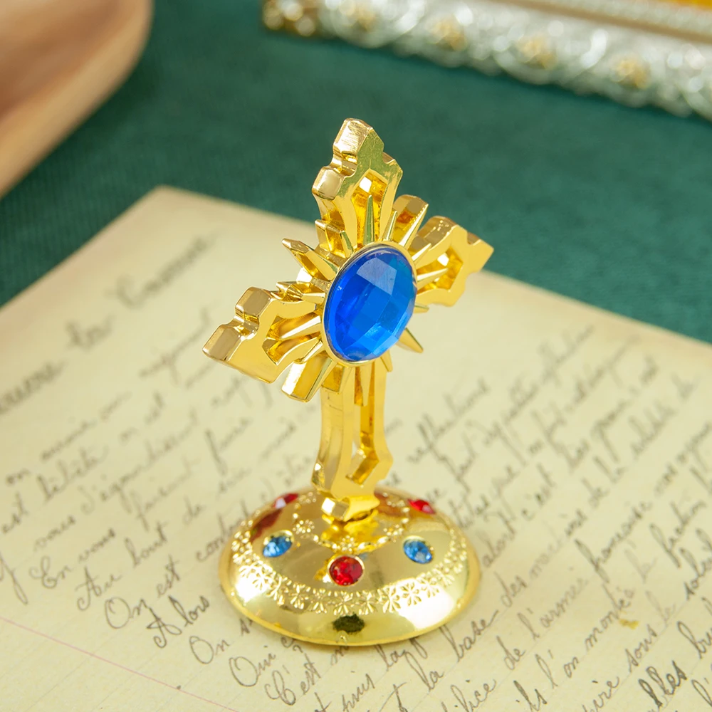 جديد رائع سبيكة الأسرة منضدية الديكور مع منحوتة الكنيسة الدينية الصلبان الداخلية مركز وحدة التحكم الديكور صندوق هدية #4